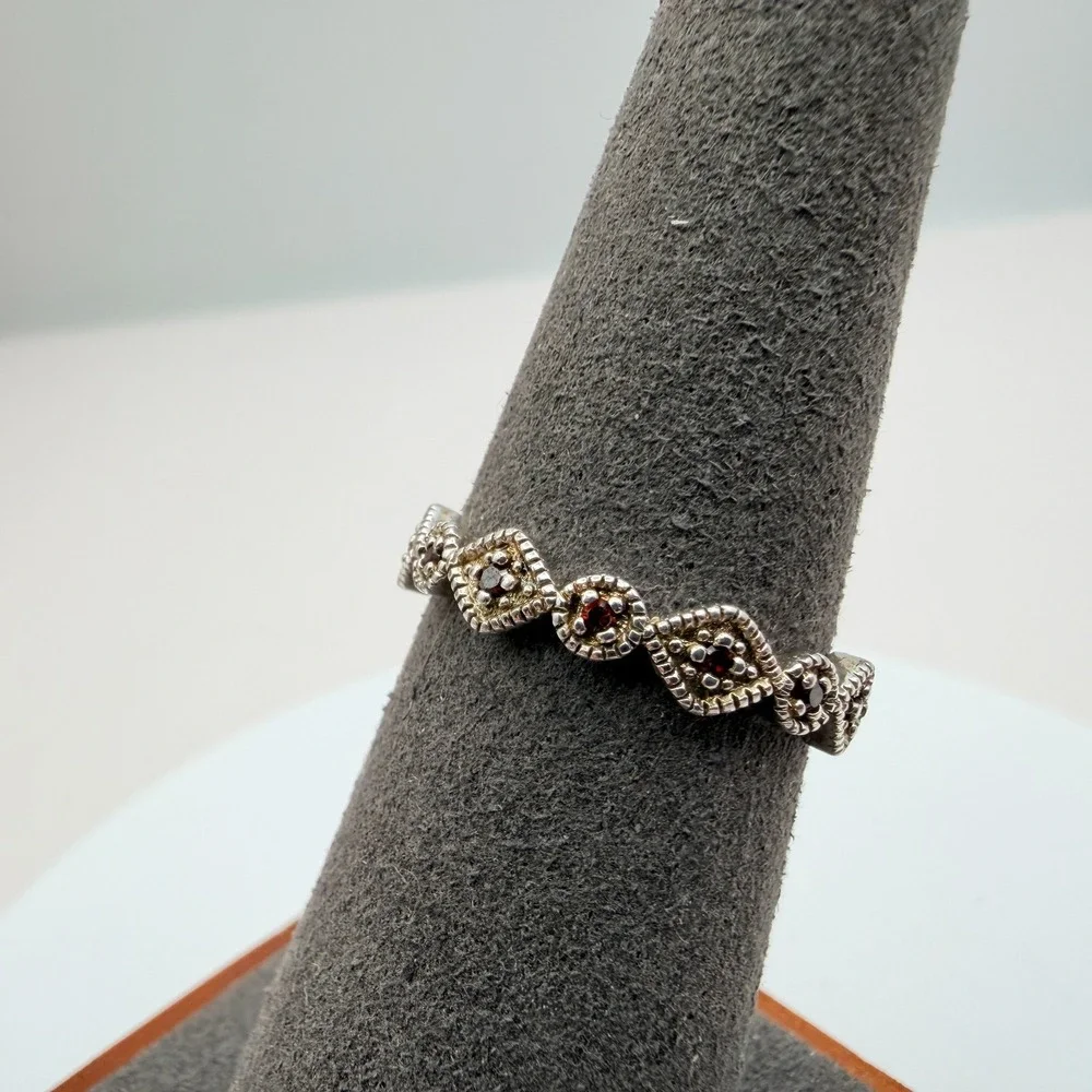 Vintage 90s Silver Tone Red Glass Ring‎ Women's Classic Fashion Jewelry